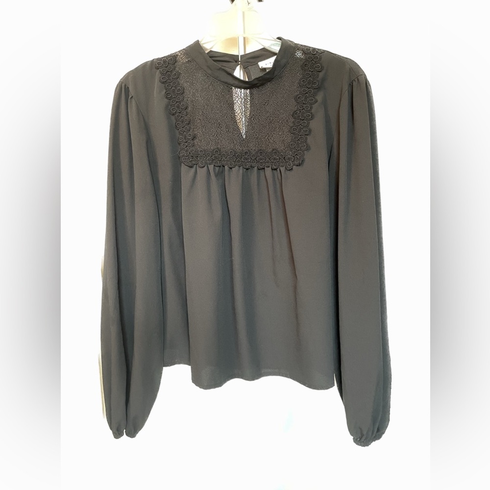 Black lace high neck chiffon top
